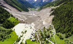 An aerial view of the destruction of Blatten